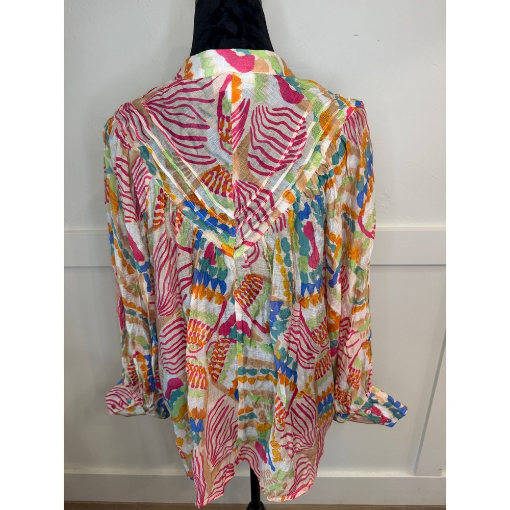 Ee:some Los Angeles Abstract Print Pintuck Blouse Multi-Color Boho Top Large - Picture 3 of 7